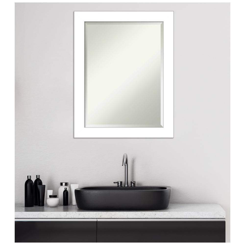 22" x 28" Wedge Framed Bathroom Vanity Wall Mirror White - Amanti Art: Modern, Satin Finish, No Assembly Required
