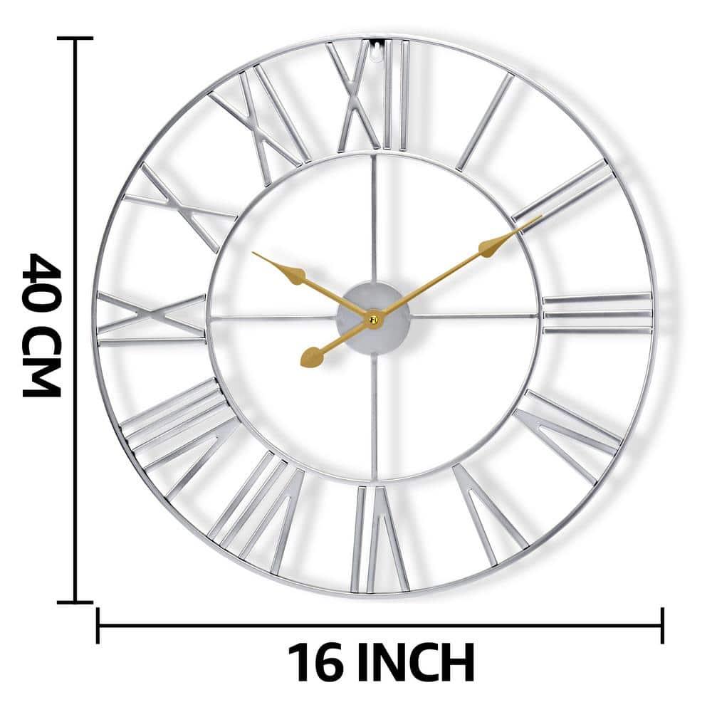 Sorbus Large Wall Clock for Living Room Decor - Roman Numeral Wall Clock for Kitchen - 16 inch Wall Clock Decorative (Silver)