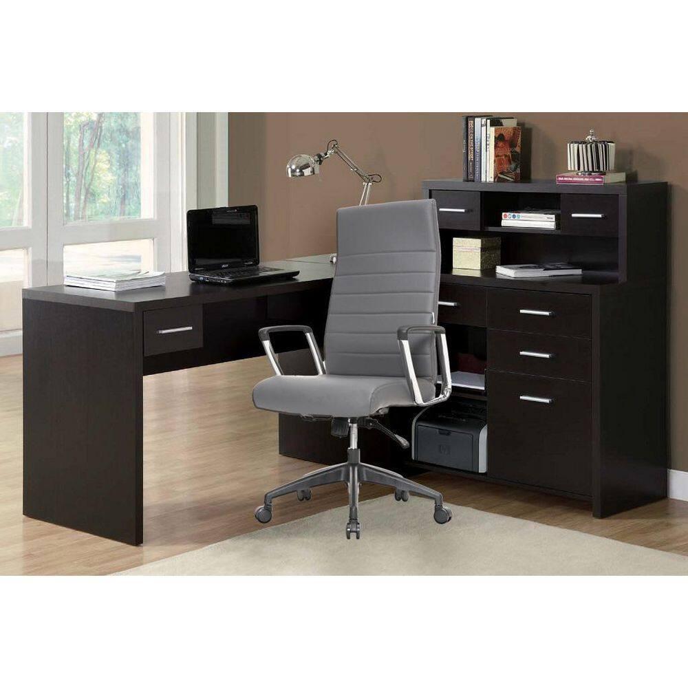 LeisureMod Hilton High-Back Adjustable Office Conference Chair Upholstered in Leather with Steel Frame in Grey
