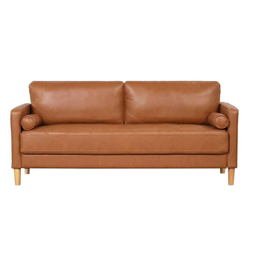 Lifestyle Solutions Lorelei Mid-Century Modern Sofa, Caramel Brown Faux Leather
