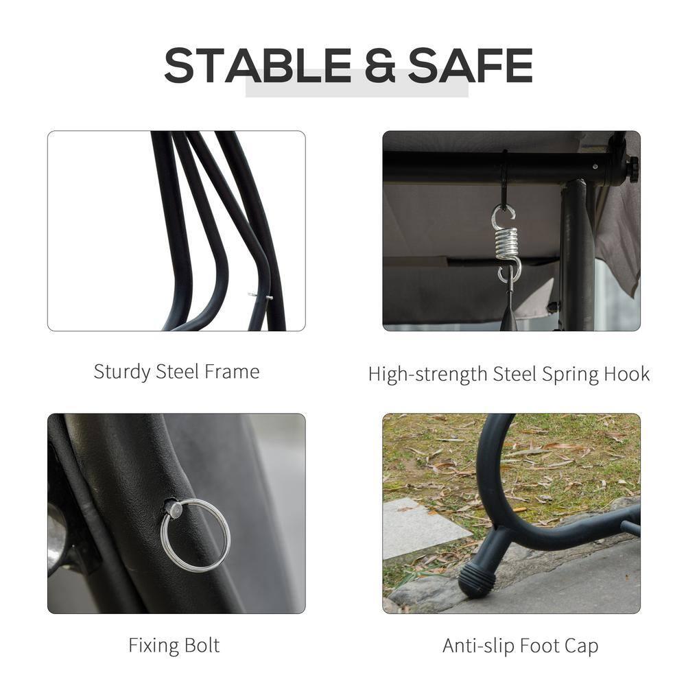 Outsunny 3 Seat Outdoor Free Standing Swing Bench Porch Swing with Stand, Comfortable Cushioned Fabric & Included Canopy, Gray