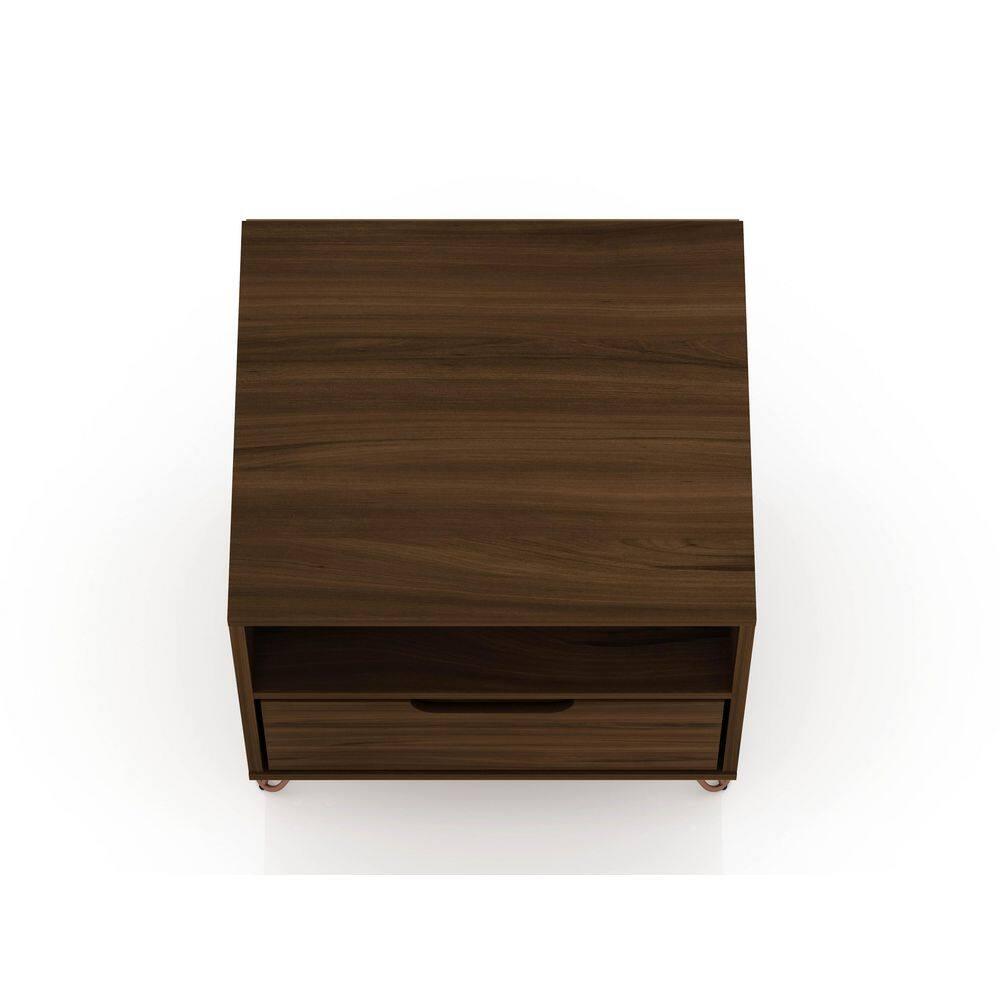 1.0 Rockefeller Nightstand Brown - Manhattan Comfort: Modern Bedside Table with Storage, Shelving & Metal Glides