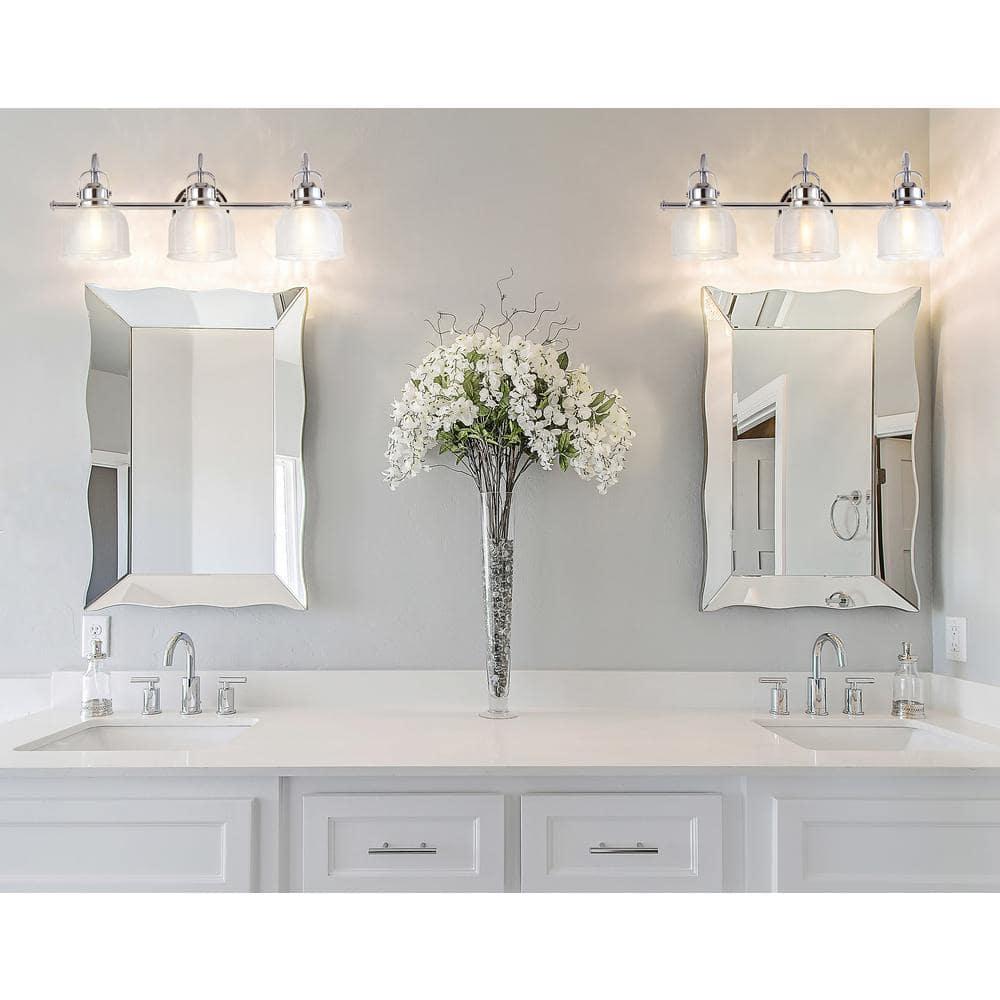 JYL7409A Virginia 25.25" 3-Light Metal/Glass LED Traditional Classic Vanity Light Modern 2700K LED 4W Bulbs Entryway Lobby Kitchen Bathroom Bedroom Living Room Hallway, Chrome