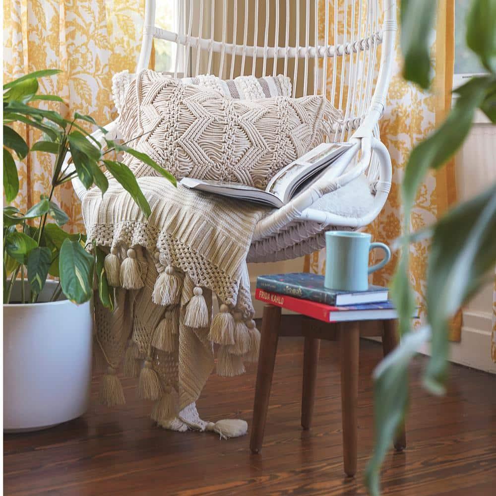 13"x20" Oversize Studio Chevron Macrame Lumbar Throw Pillow Cover with Fringes Neutral - Lush Décor: Cotton Weave, Zipper Closure