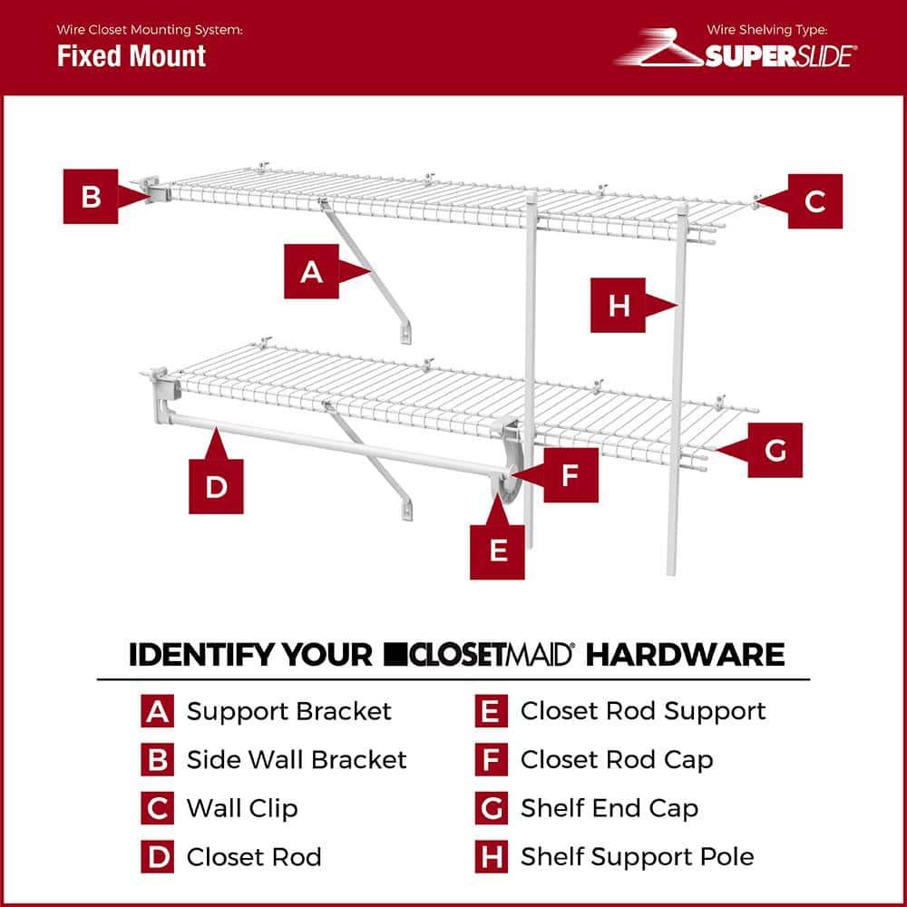 ClosetMaid 5037 5ft. to 8ft. Fixed Mount Closet Organizer Kit, White