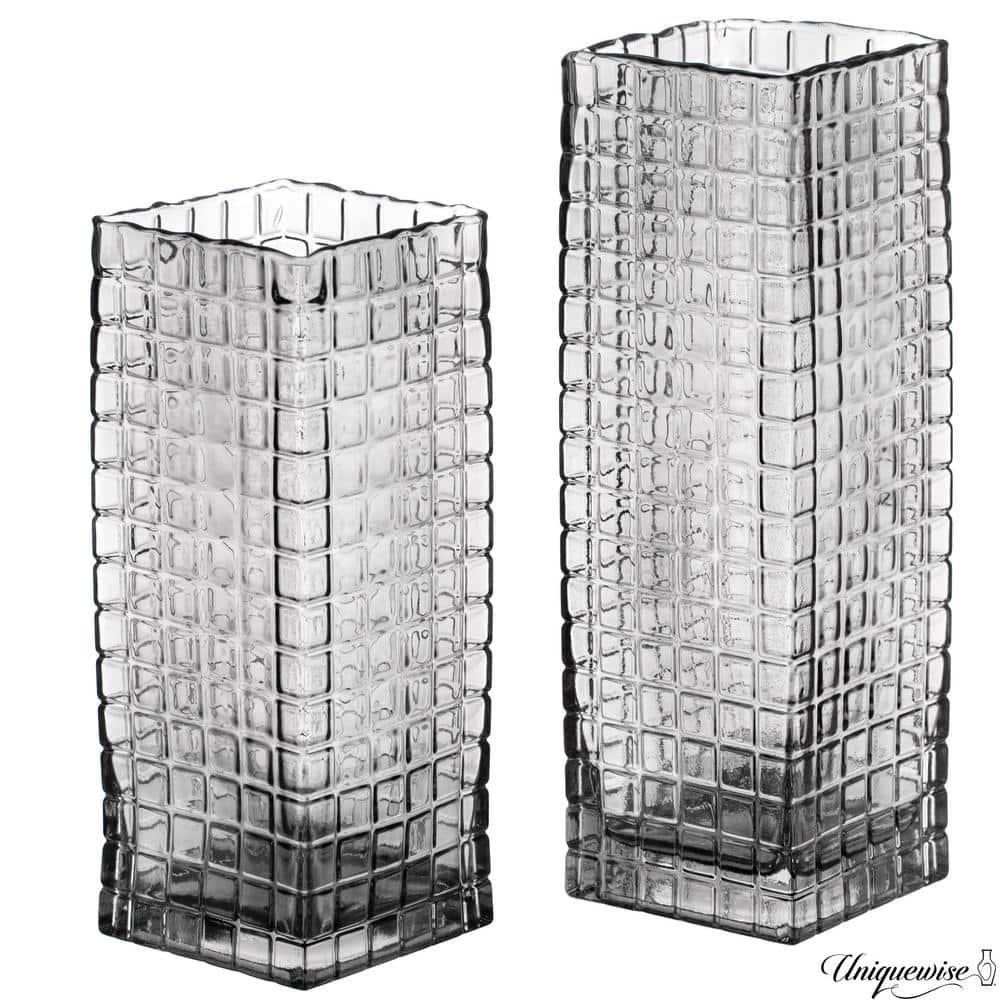 Uniquewise Set of 2 Square Frosted Grey Glass Table Vase - A Timeless Centerpiece for Dining Tables, Living Rooms, Bedrooms, Hotel Reception Areas