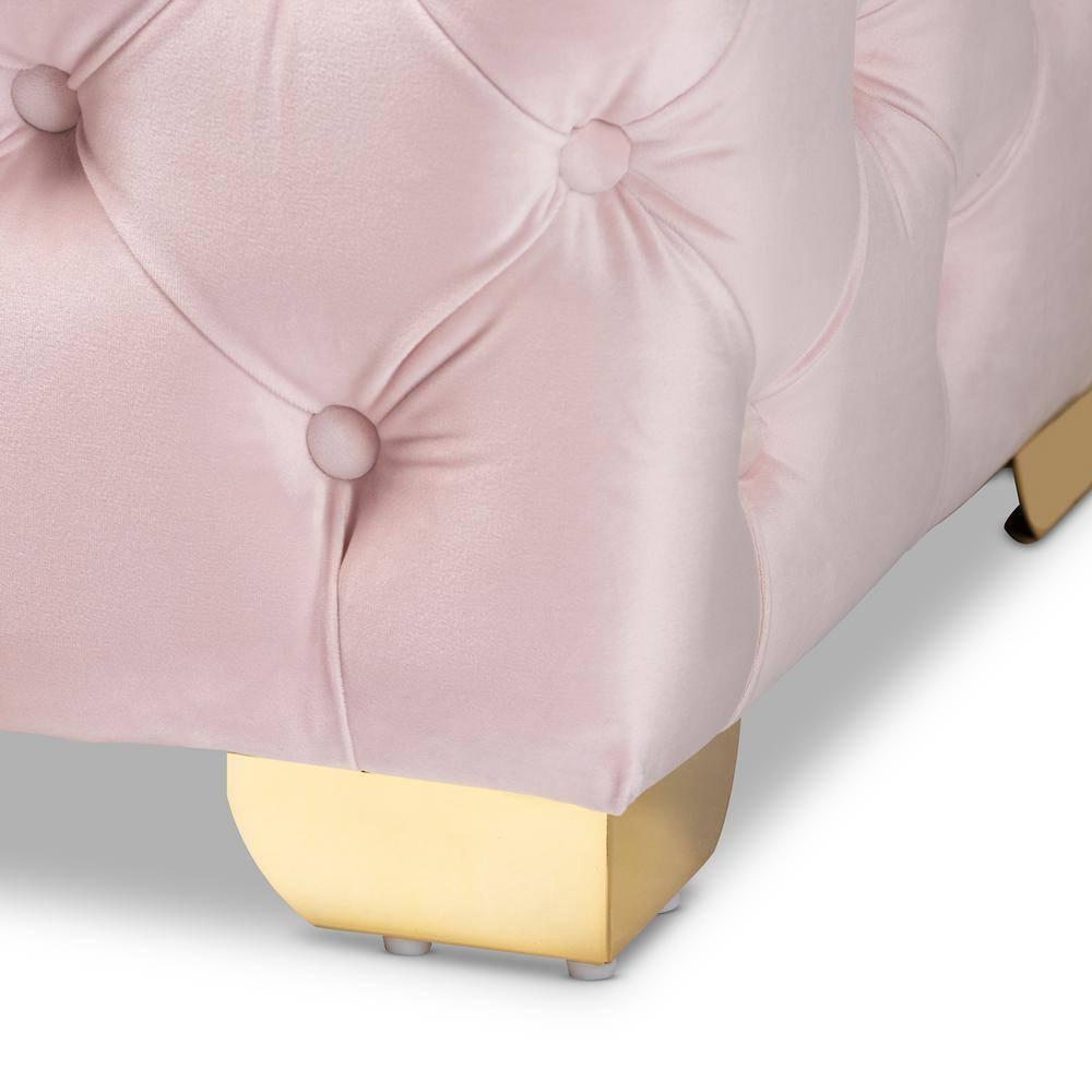 Baxton Studio Avara Velvet Button Tufted Bench Ottoman Pink: Modern Upholstered Rectangular Furniture