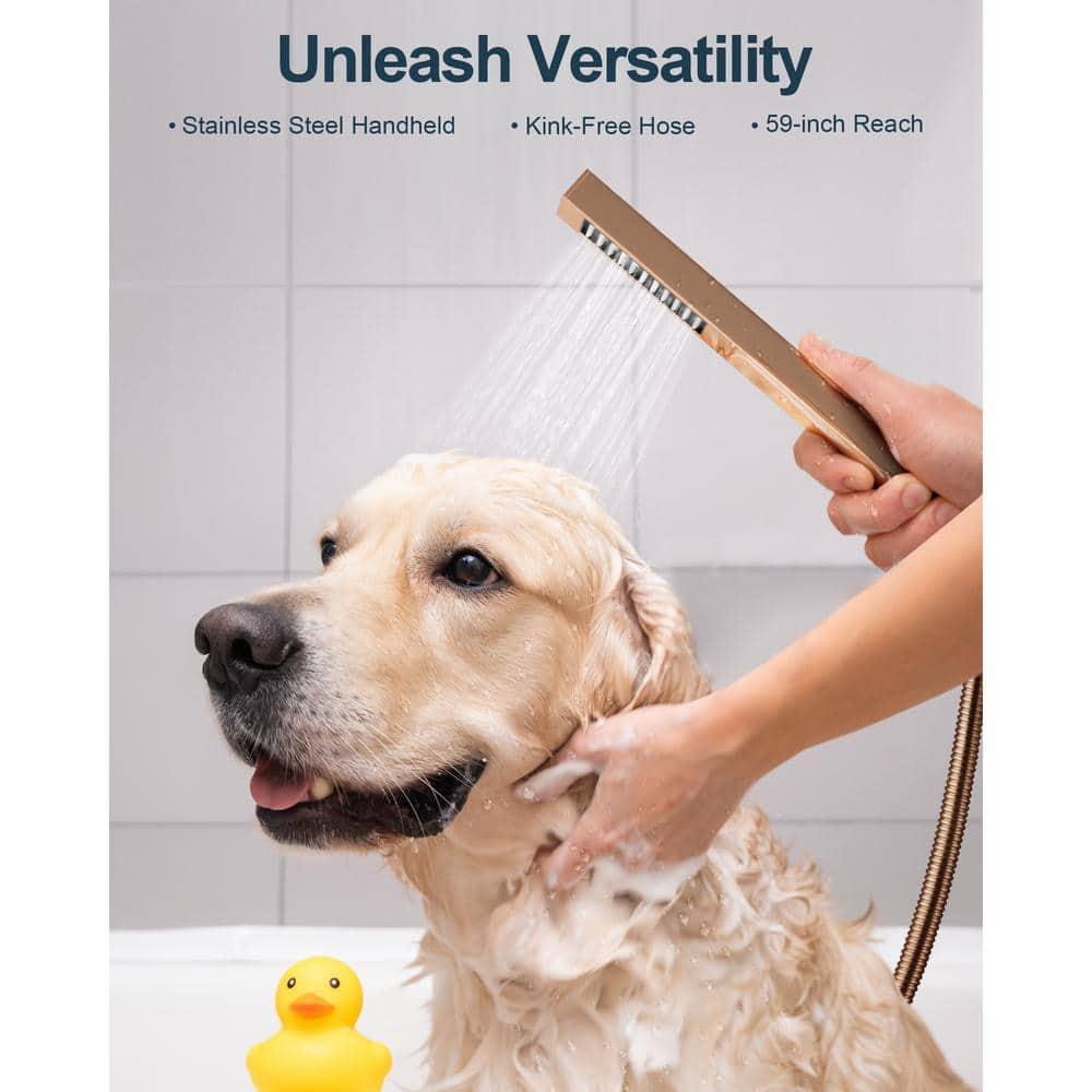 GRANDJOY RGB LED 5-Spray Shower System Ceiling Mount 12 in. Fixed and Handheld Shower Head Shower Faucet Set Thermostatic Valve Kit Rose Gold