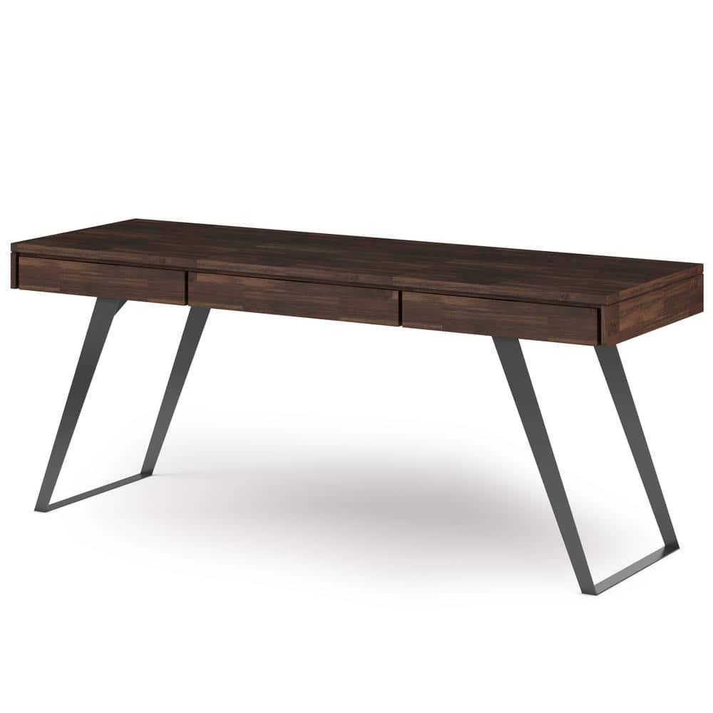 Simpli Home Lowry Solid Acacia Wood Desk, Industrial Style with Keyboard Tray and 2 Drawers