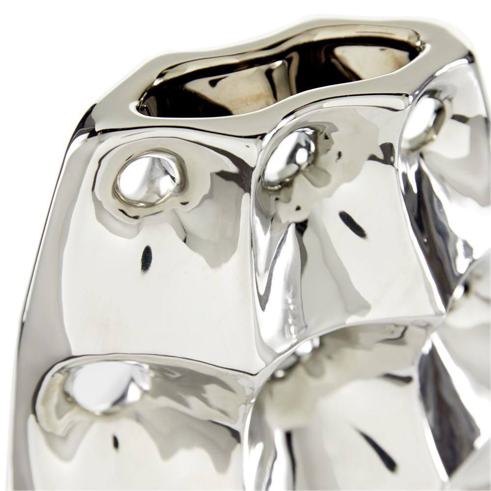 DecMode 14" Silver Ceramic Vase with Cut Out Designs