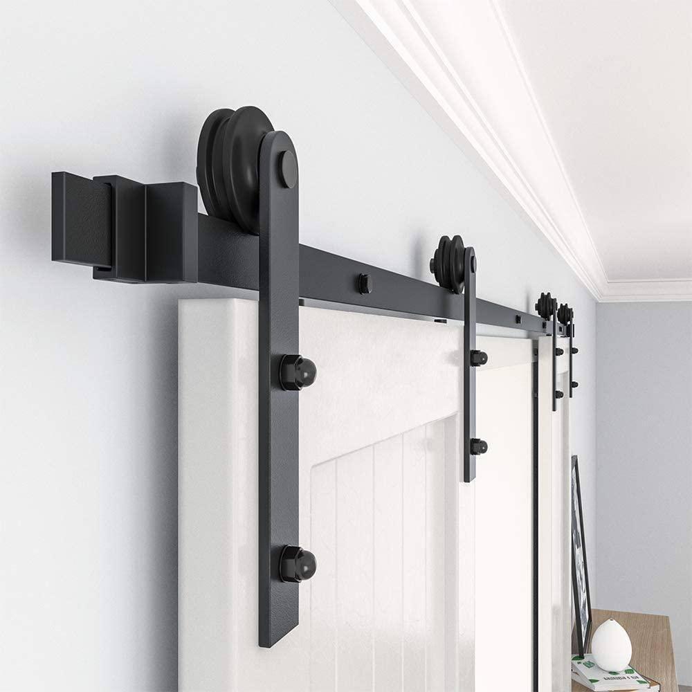LAZ Black Steel Double Door Barn Door Hardware Kit Standard Double (NOT INCLUDE DOORS)