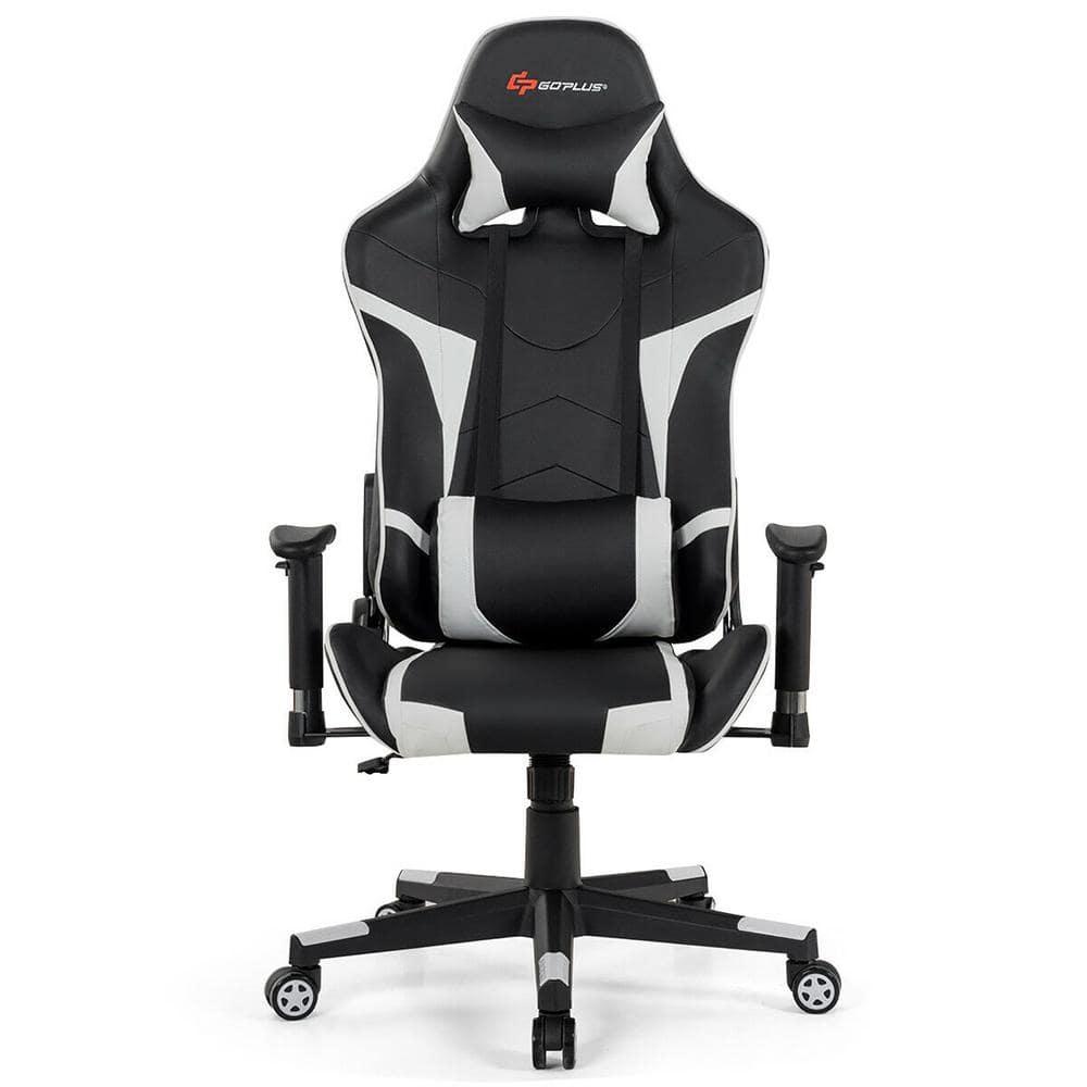 Costway Massage Gaming Chair Racing Computer Swivel Chair with Headrest & Lumbar Support White