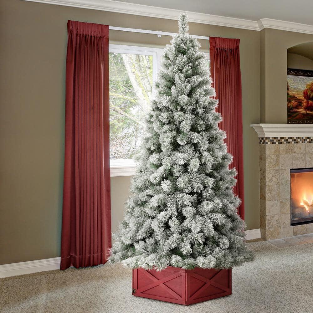 Glitz Design Glitzhome 9ft Pre-Lit Snow Flocked Artificial Pine Christmas Tree With 900 Warm White