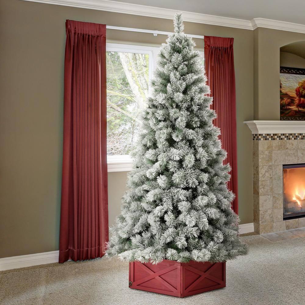 Glitz Design Glitzhome 7.5ft Pre-Lit Snow Flocked Artificial Pine Christmas Tree With 650 Warm White
