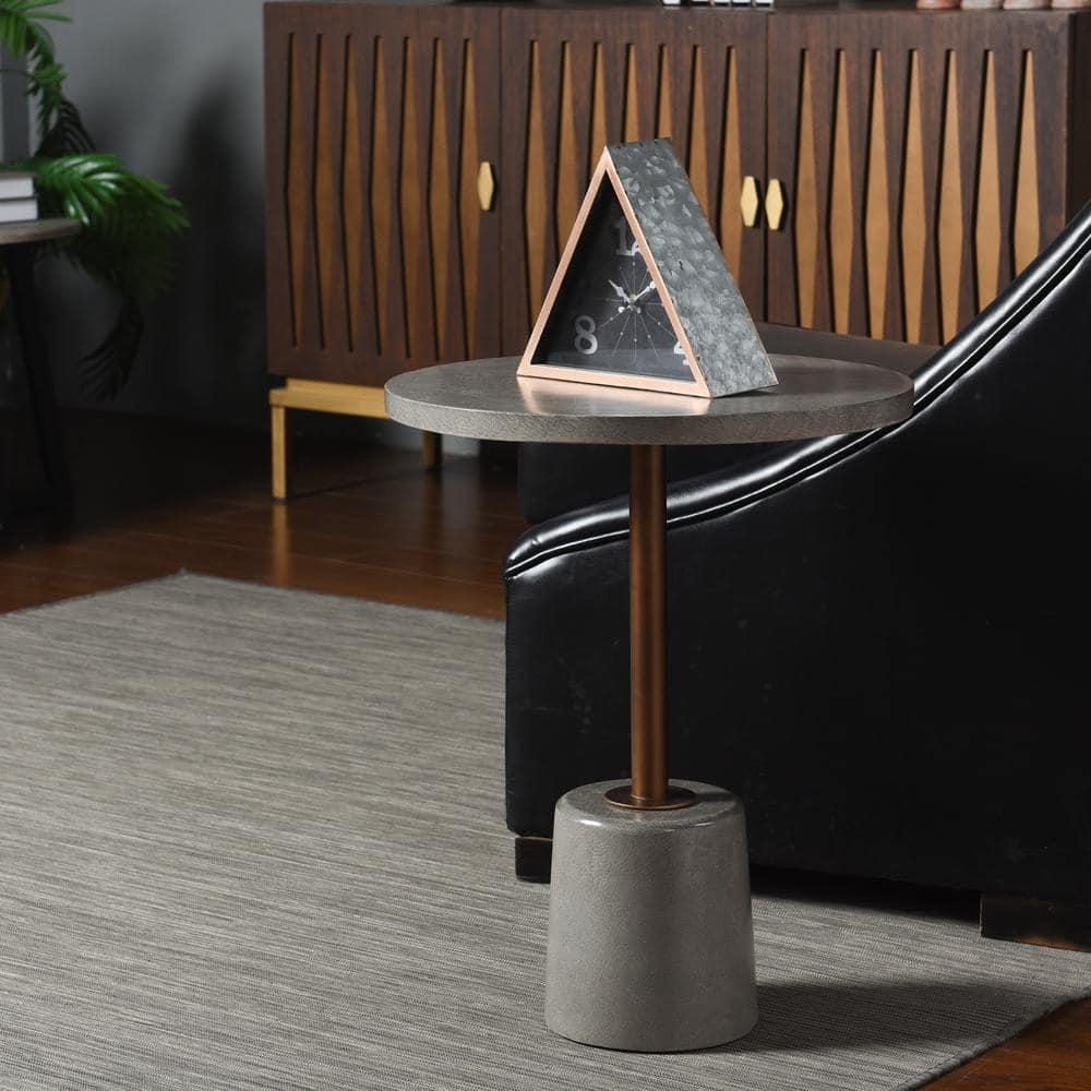 Style Craft Contemporary Round Concrete Side Table, Gray/Bronze