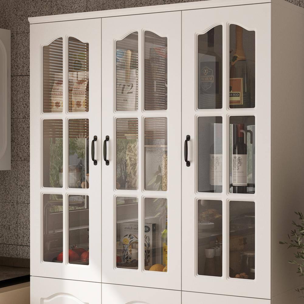 KULAGAGA 78.7" Kitchen Pantry Storage Cabinet, Freestanding Pantry with 6 Doors for Home Kitchen White