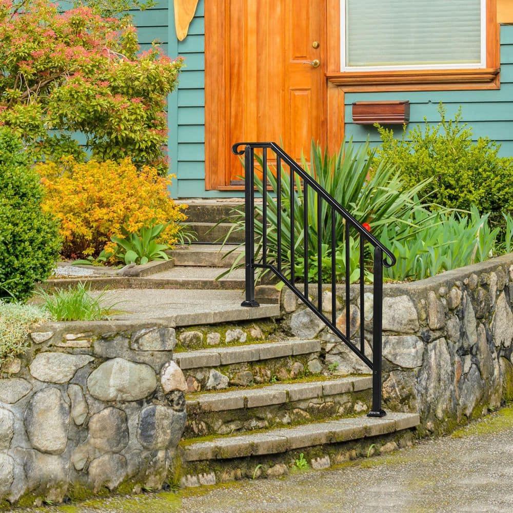 BaytoCare Handrail for Stairs 3-Step Stair Railing Steps Handrail - Black