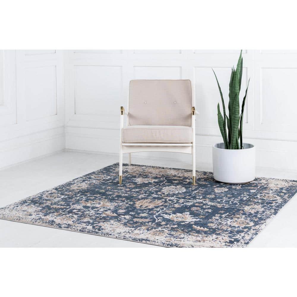 Unique Loom Portland Collection Area Rug - Central (4' 1" Square Blue/Beige)