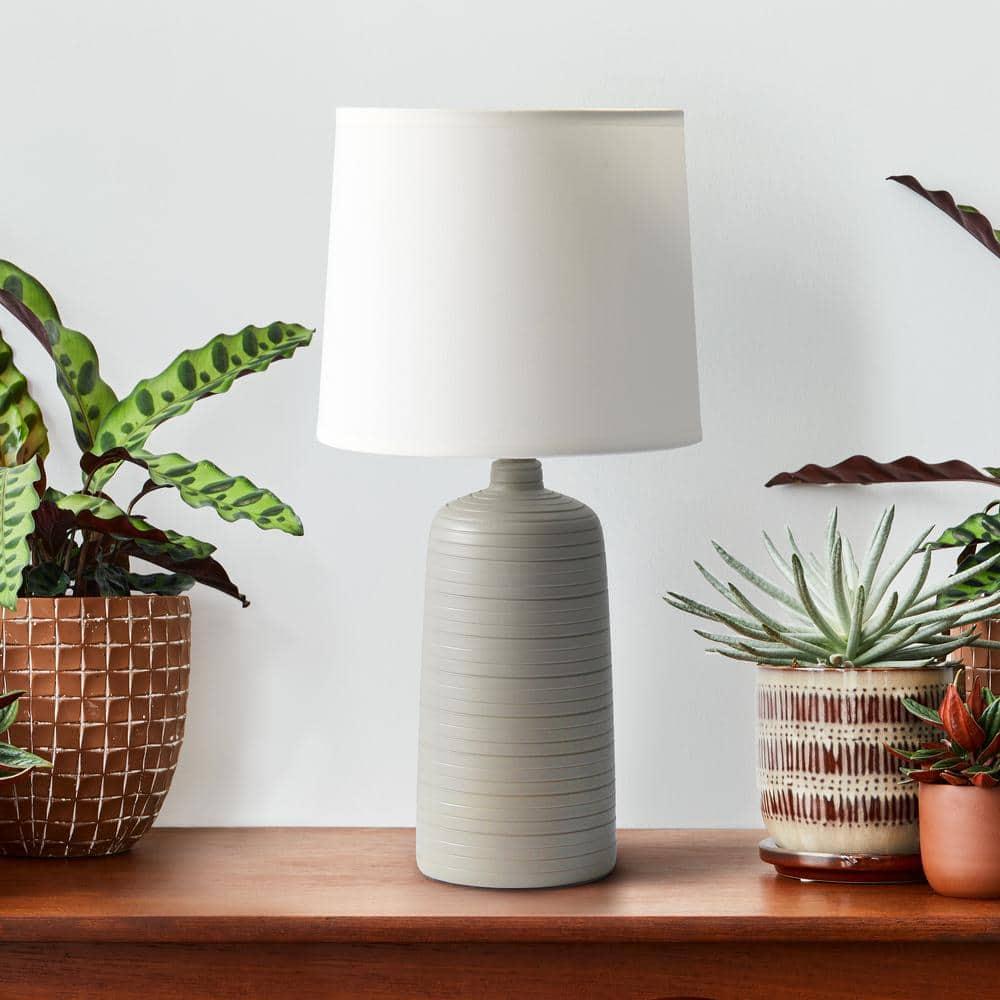 Textured Linear Ceramic Table Lamp Gray - Simple Designs