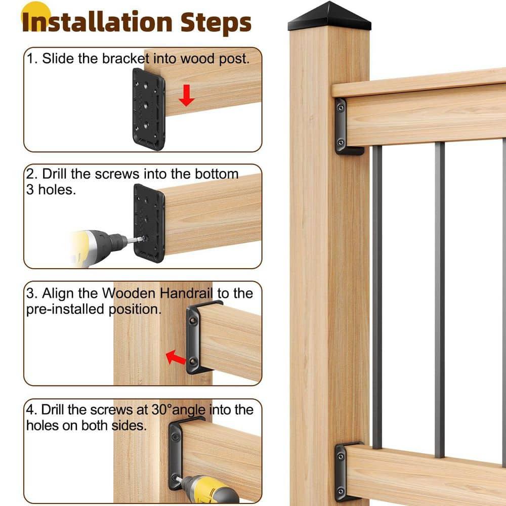 30 Pcs Deck Railing Bracket Connectors for 2"×4“ (Actually 1.5”x3.5“) Wood Post to Handrail Connection, Railing Connectors with 210 Pcs Galvanized Black Screws for Wooden Stair Fence Railings