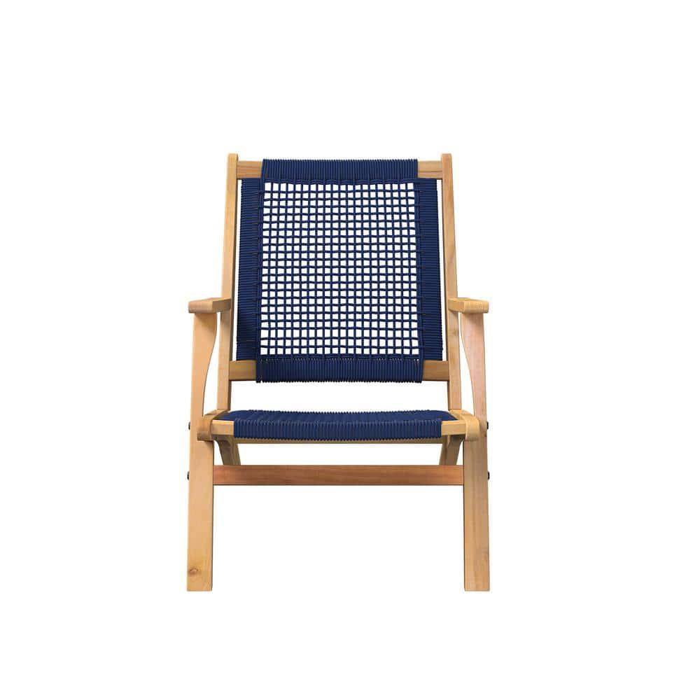 Balkene Home Patio Sense Vega Natural Stain Chair ,Acacia Wood Construction ,Woven Web Seat- Navy Blue Cording