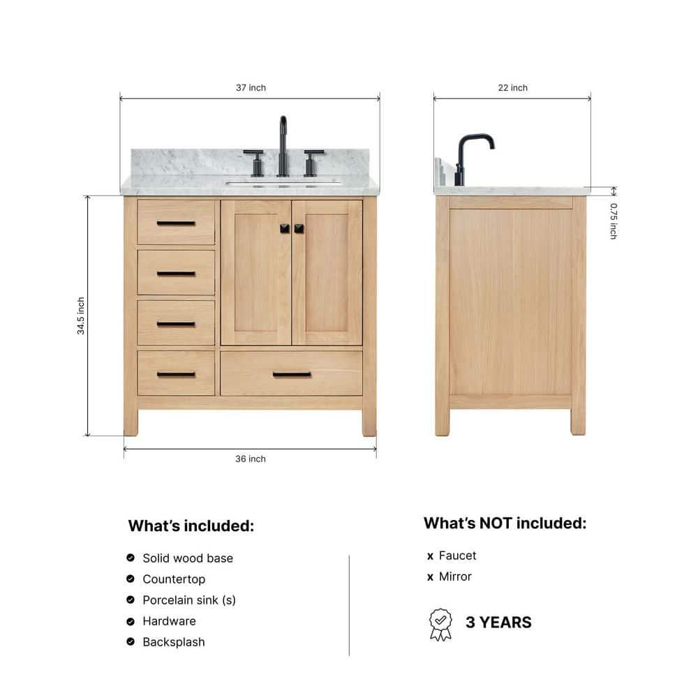 Hokku Designs Flynt 37'' Single Bathroom Vanity with Carrara Marble Top