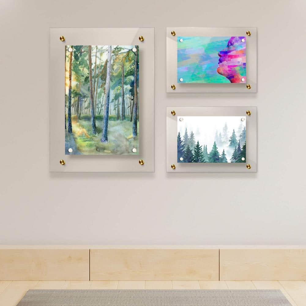 Acrylic Floating Frame 21z27, for Photo up to 18x24 inches - Gold Wall mount standoffs with Magnets