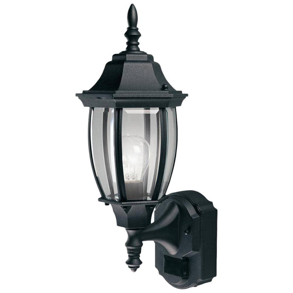 Alexandria 17.3 in. Black Beveled Glass Outdoor Lantern Sconce