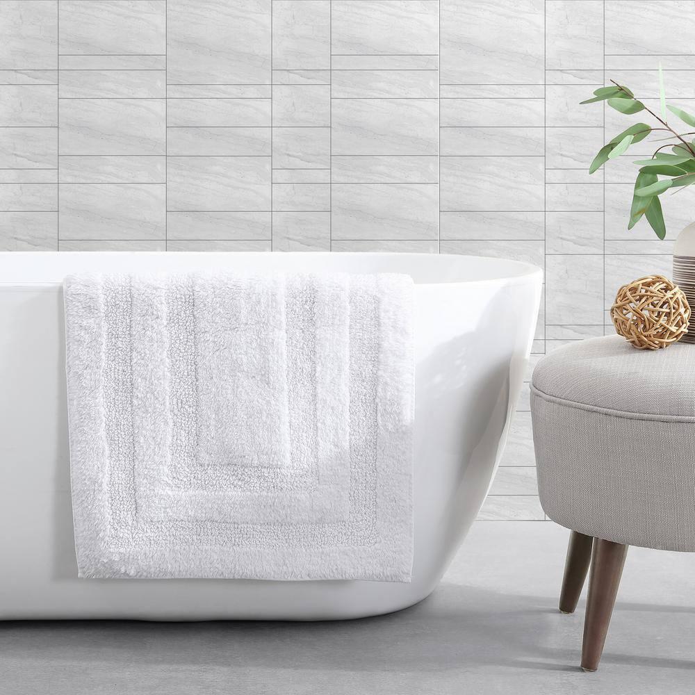 Micellar White Solid Reversible Cotton Rectangle 2--Piece Bath Rug Set