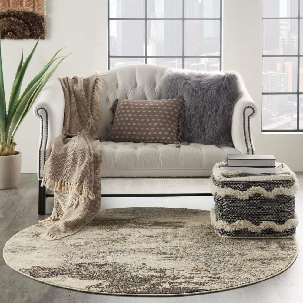 Nourison Celestial CES02 7'10" Round Ivory/Grey Area Rug