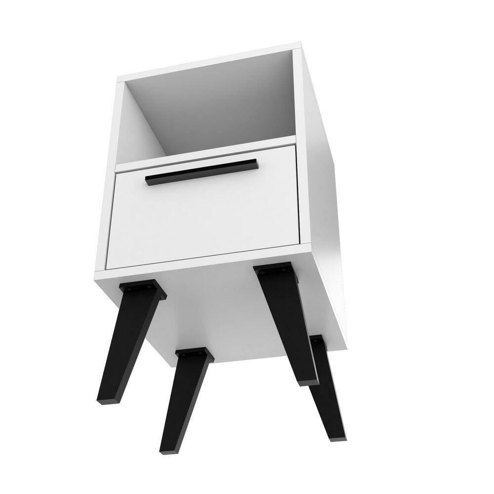 Amsterdam Nightstand 1.0 White - Manhattan Comfort: Mid-Century Modern Design, Open Shelf, Concealed Storage