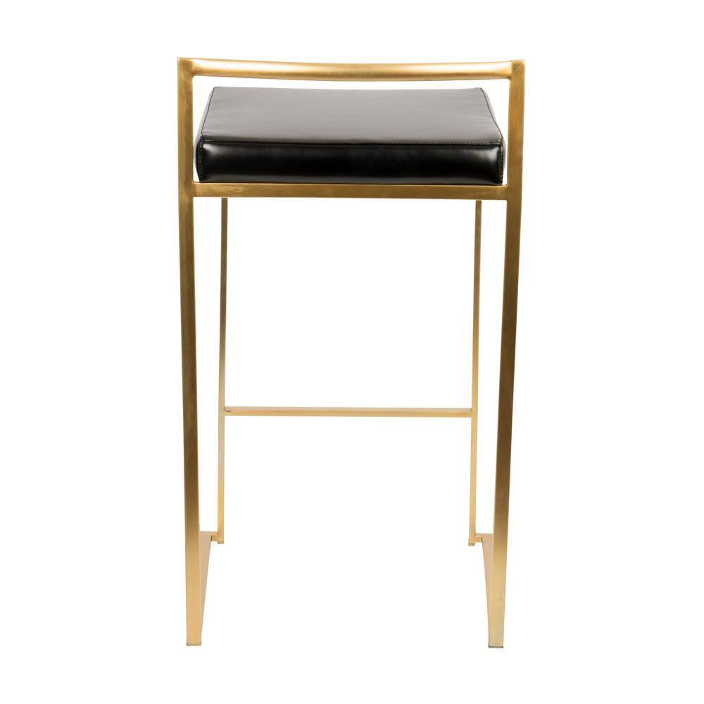 Set of 2 27" Fuji Contemporary Counter Height Barstool Black - Lumisource: Padded, Stackable, Metal Frame, Faux Leather