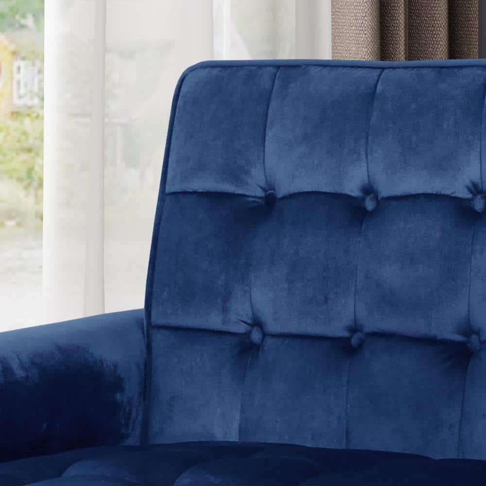 Noble House Nelson Navy Blue and Espresso Brown FabricTufted Club Chair