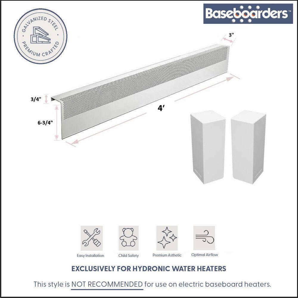 Baseboarders Baseboarders Basic Galvanized Steel Easy Slip-On Baseboard Heater Cover ONLY - White | ENDCAPS SOLD SEPARATELY
