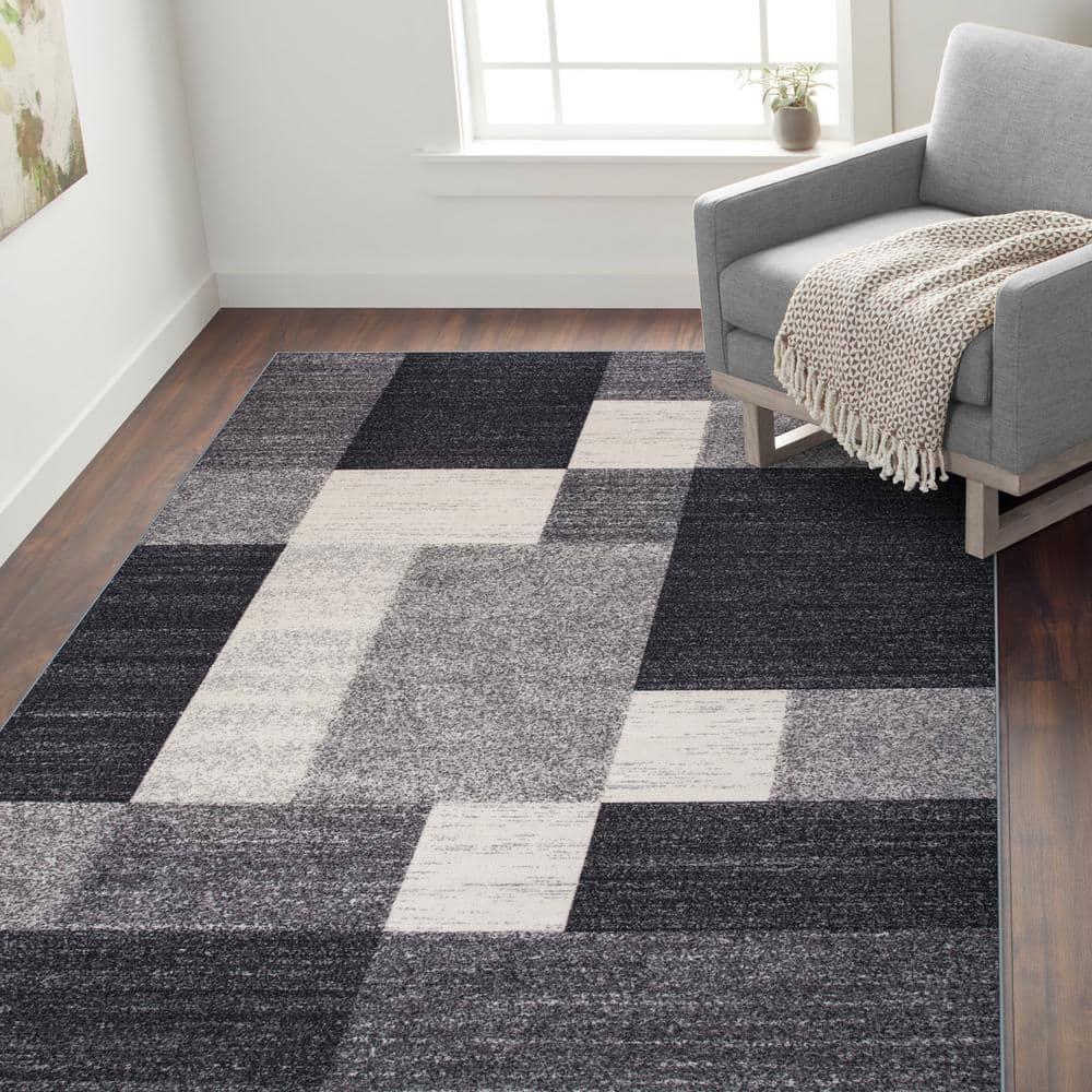 World Rug Gallery Modern Boxes Design Non-slip (Non-skid) Gray 3'3" x 5' Area Rug