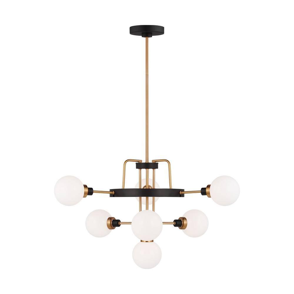 Rowan Satin Brass 7-Light Outdoor Chandelier with Etched Opal Glass Shades