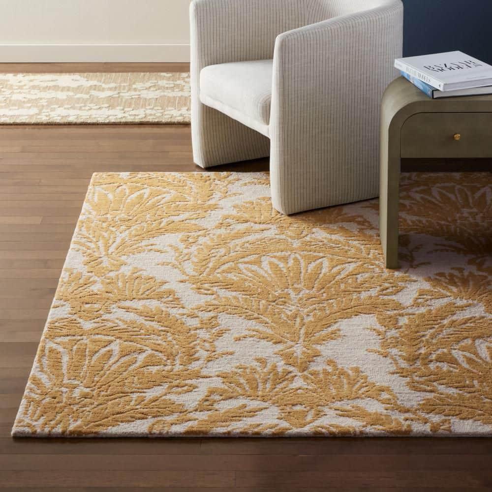 NICOLE MILLER NEW YORK Mod Damask Chambray Handcrafted Wool Area Rug Gold