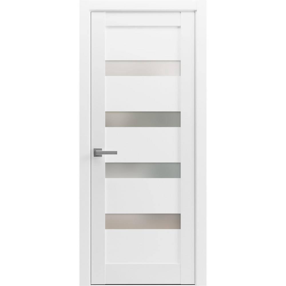 Pantry Kitchen Lite Pre-Hung Door with Hardware | Quadro 4113 White Silk with Frosted Opaque Glass | Single Panel Frame Trims | Bathroom Bedroom Sturdy Doors -24" x 80"