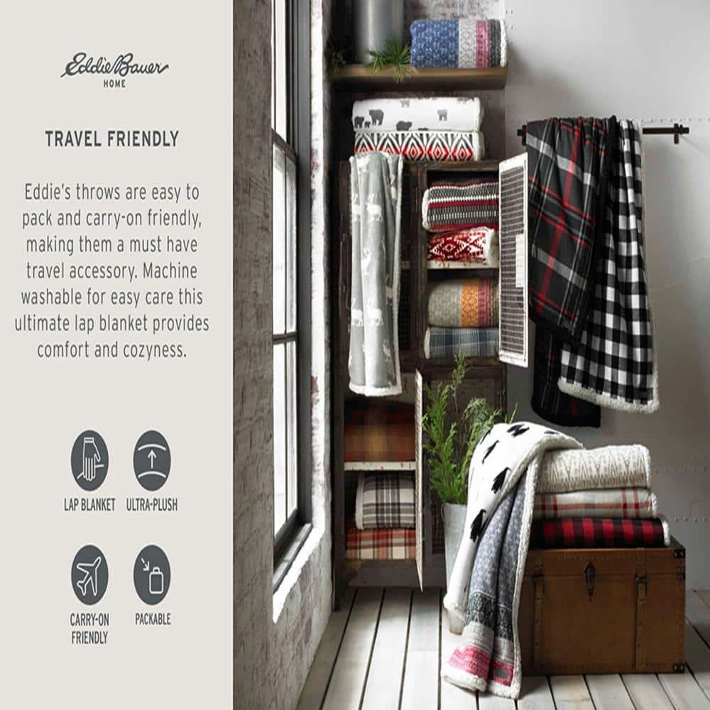 Eddie Bauer Printed Plush Fleece/Sherpa Throw Blankets