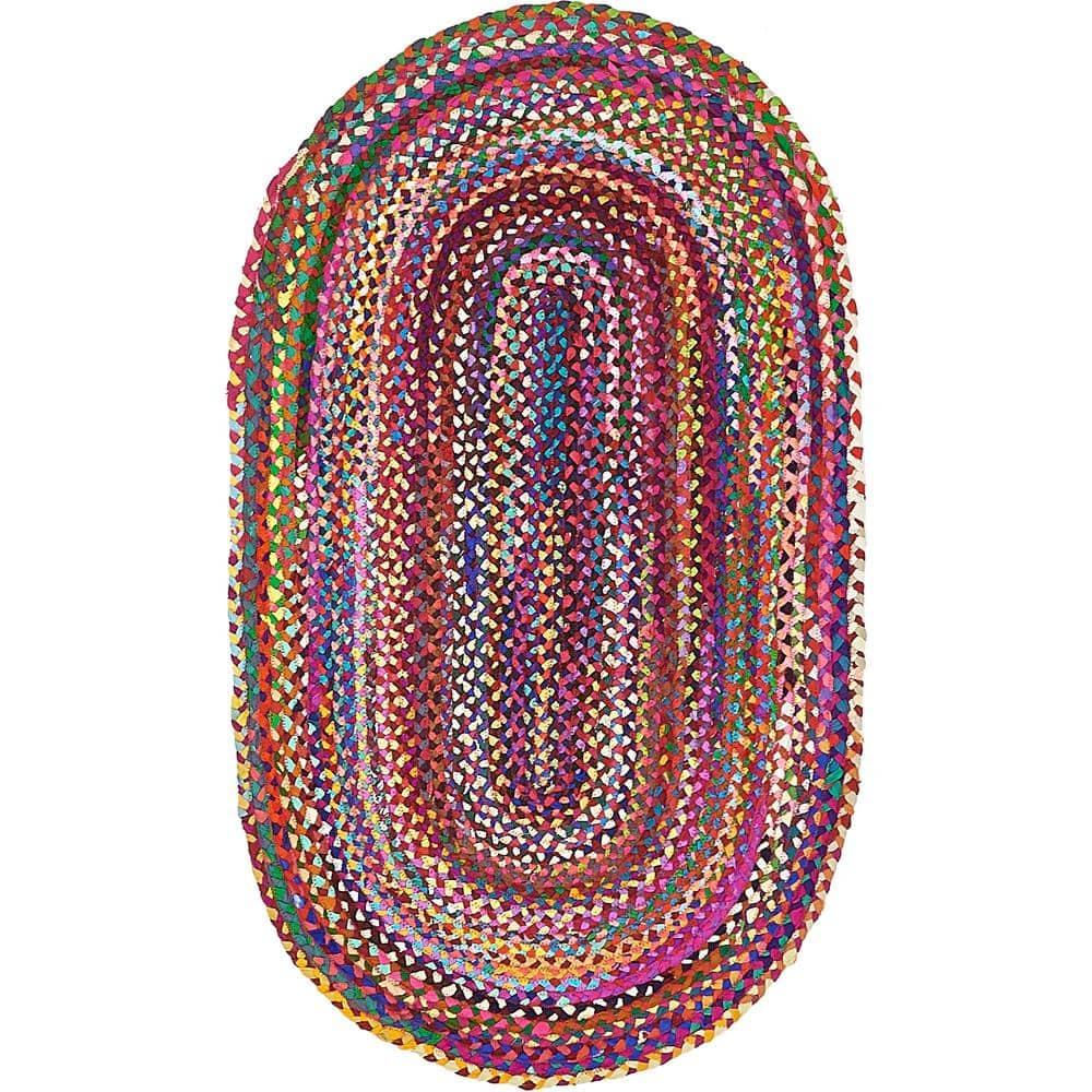Unique Loom Braided Chindi Collection Area Rug - Layer (3' 3" x 5' 1" Oval Multi/Blue)