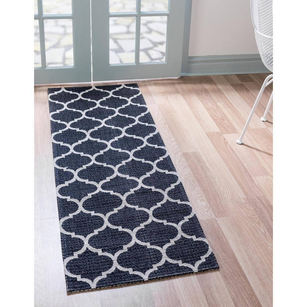 Unique Loom Decatur Collection Area Rug - Trellis (2' x 8' Runner Black/Ivory)