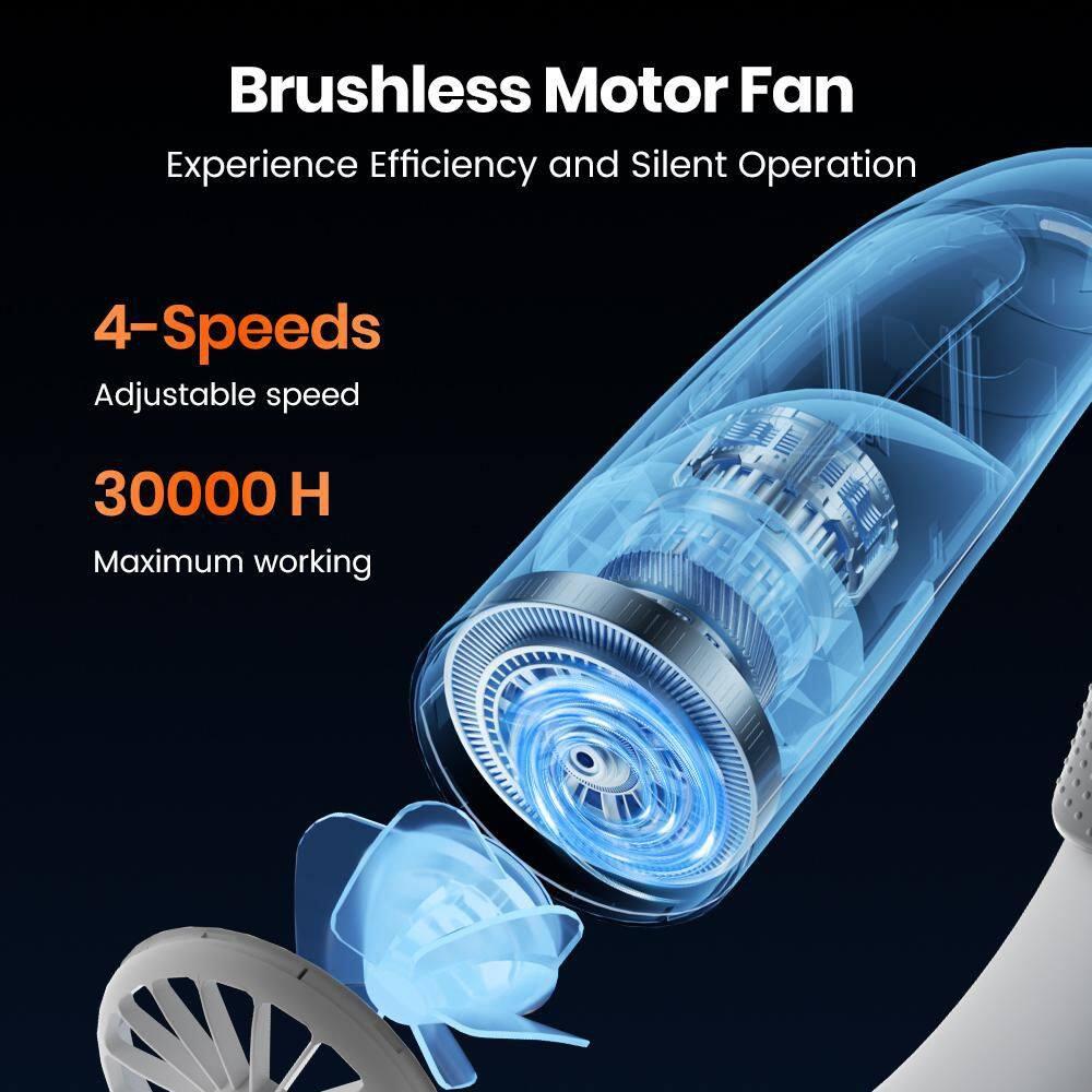 1.78 in. 4-Speeds Personal Fan in White, 10000mAh Portable Neck Fan, Rechargeable, 360° All Around Cooling