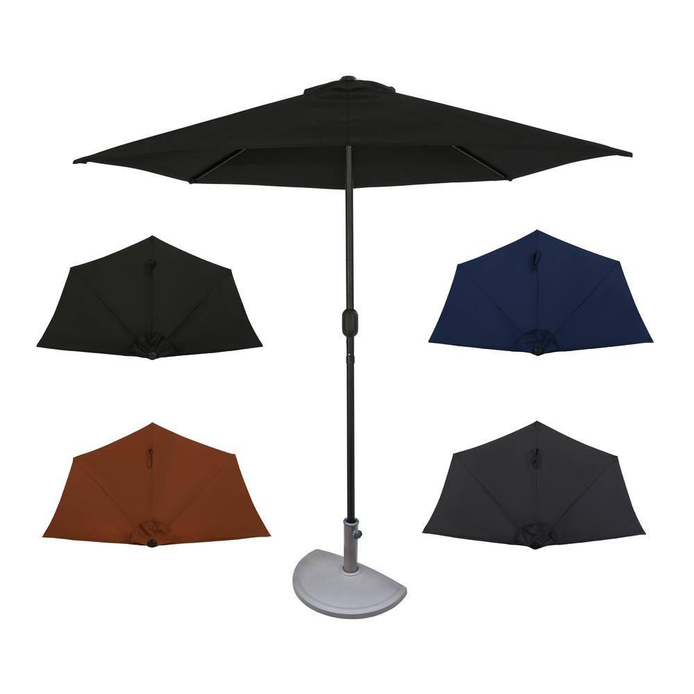 9' x 4.5' Lanai Half Patio Umbrella Black - Island Umbrella: Steel Frame, Water & UV Resistant