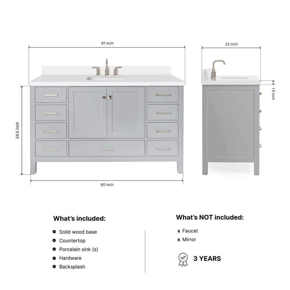 Cambridge 60'' Single Bathroom Vanity with Carrara Marble Top