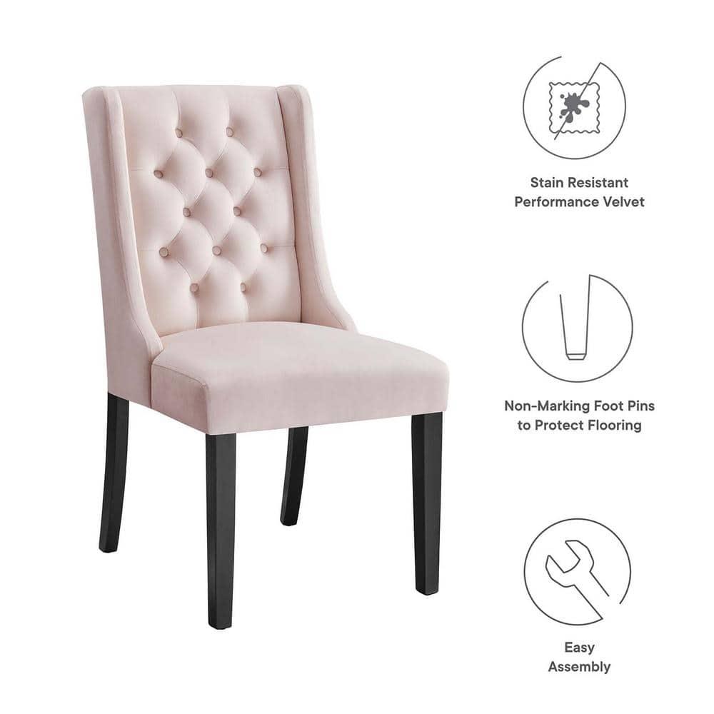 Set of 2 Baronet Performance Velvet Dining Chairs Pink - Modway: Rubberwood Frame, Upholstered, Spot Clean