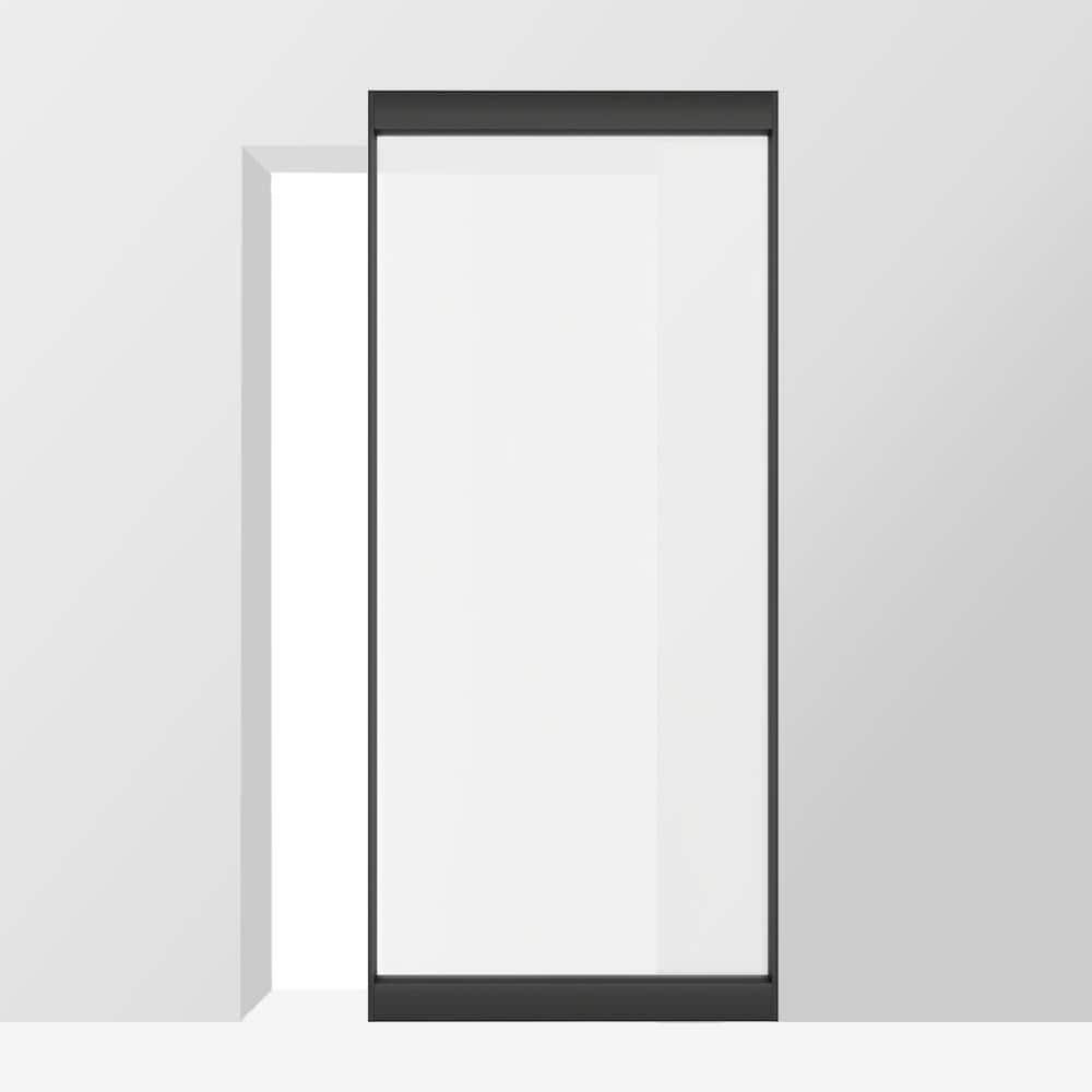 40 in. x 84 in. Full Lite Frost Glass Steel Frame Sliding Door with Hardware Kit Hidden Track System