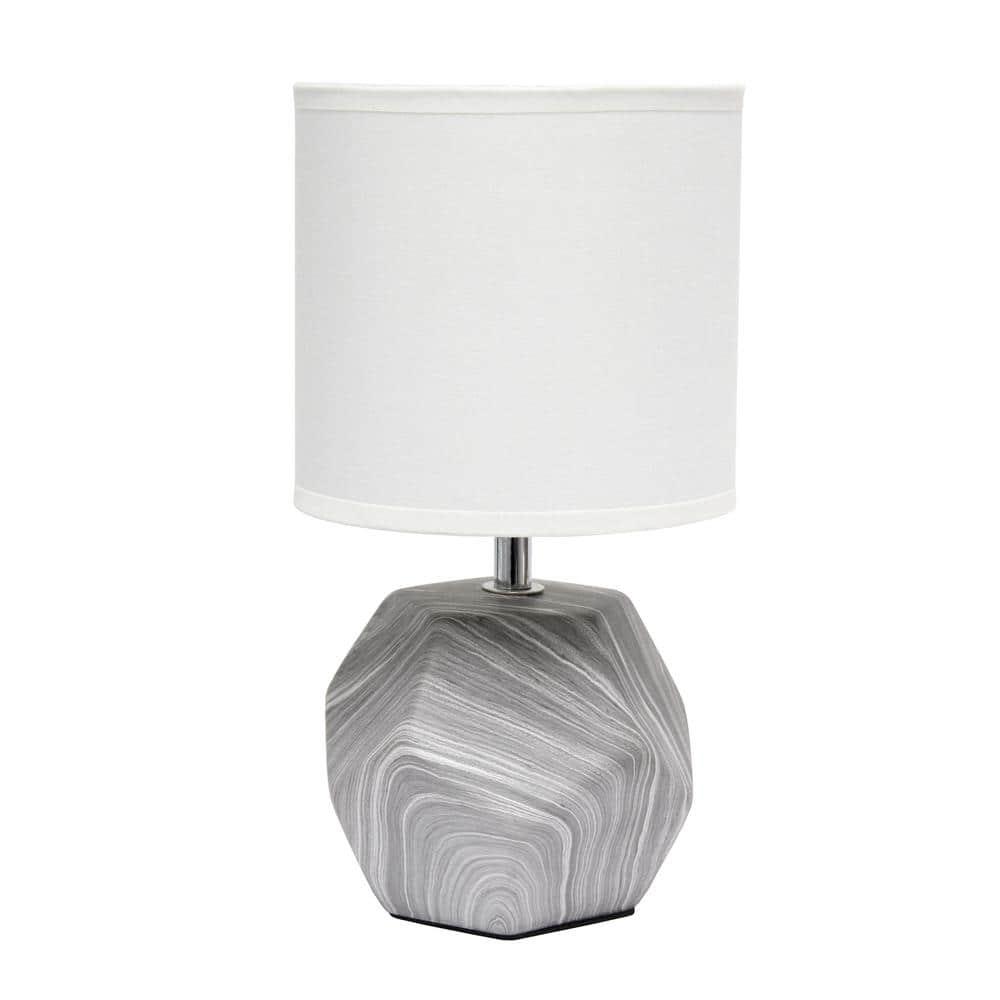 Simple Designs Round Prism Mini Table Lamp with Matching Fabric Shade Gray/White : Ceramic Base, ETL Listed, No Assembly Required