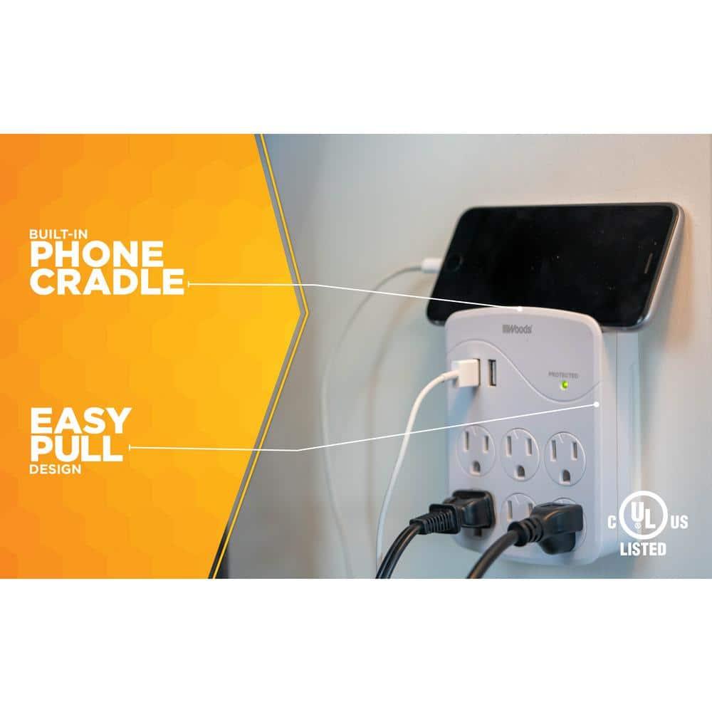 Woods 41076 Surge Protector with 6 Power, 6-Outlet 1440J of Protection