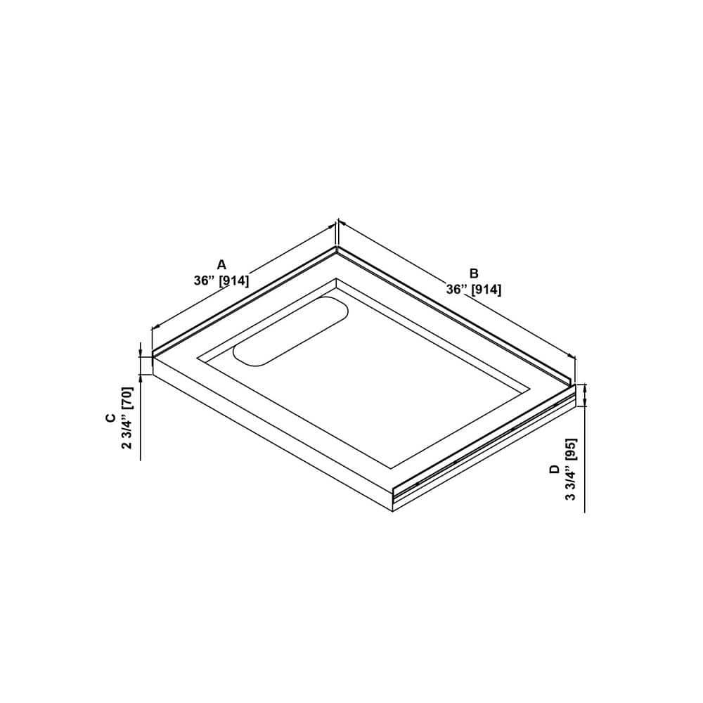 OVE Decors 36" x 32" Rectangle Shower Base Pan, White Acrylic, Center Drain, Reversible Design