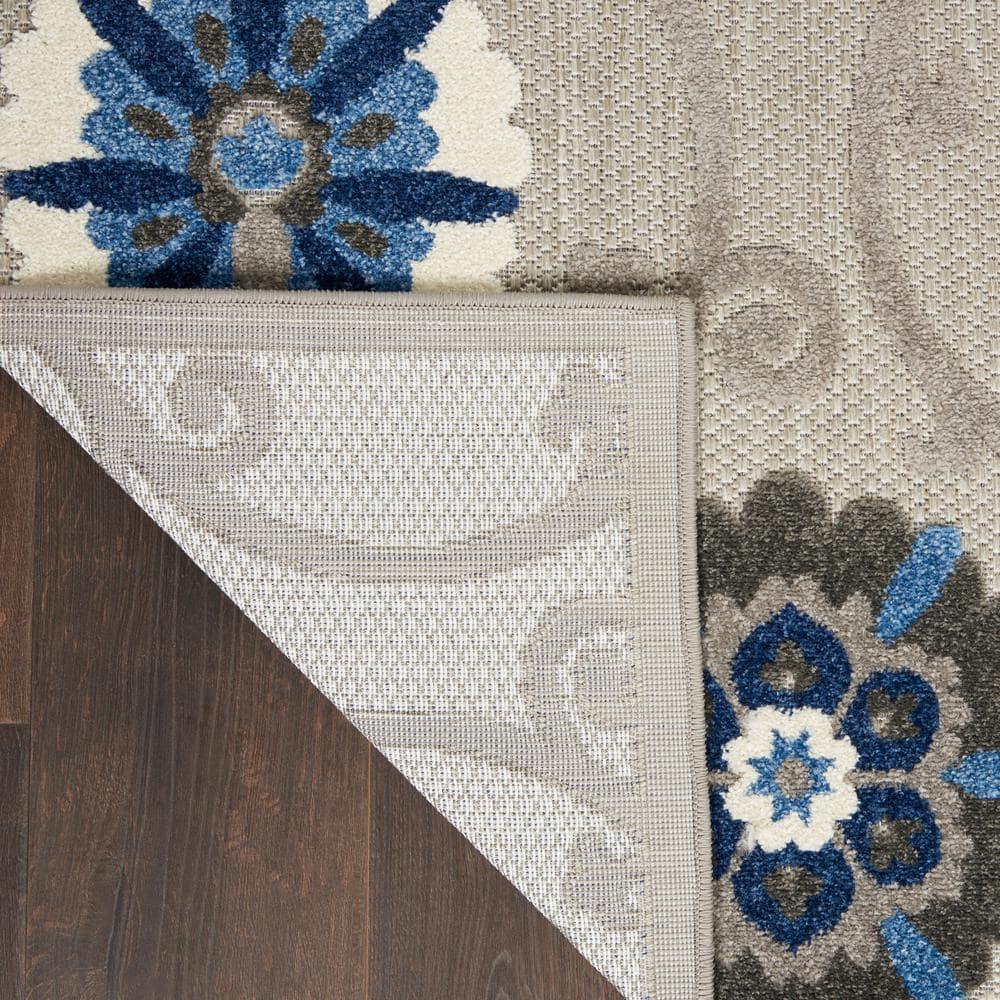 Nourison Aloha Contemporary Floral Flatweave High-Low Indoor Outdoor Area Rug Grey/Blue 3'6" x 5'6"